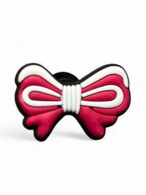 Pink & White Ribbon Shoe Charm | Pink/White Rubber